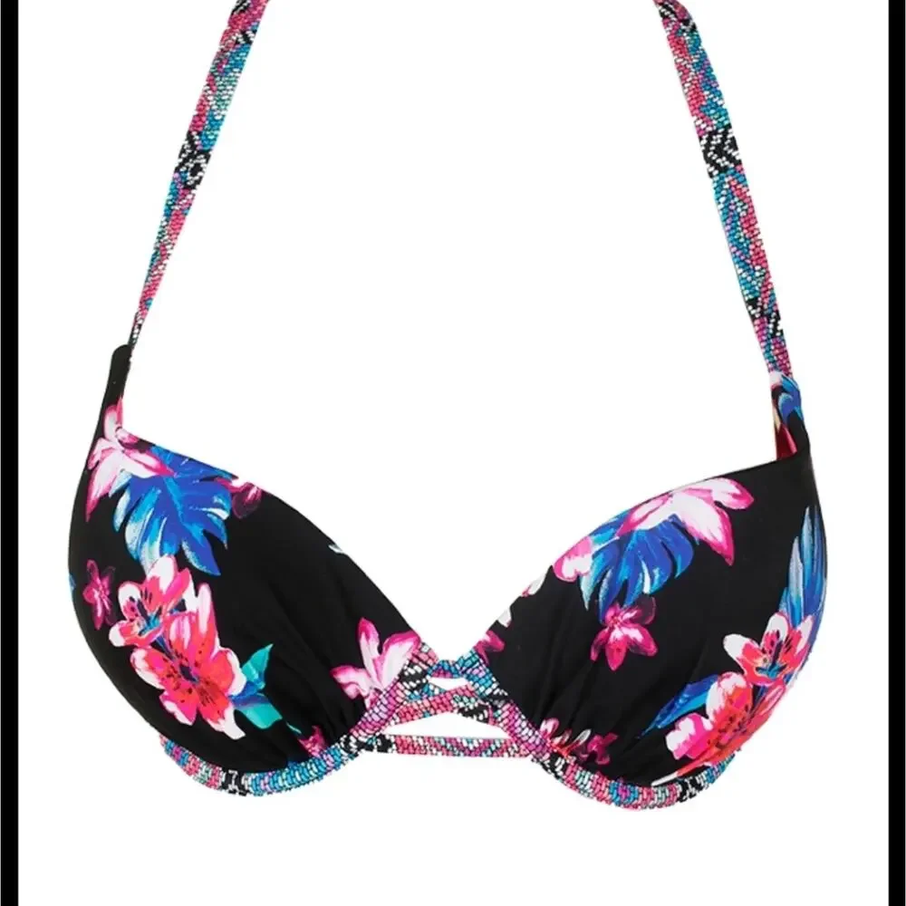 NWT Sundaze harper 2pc black pink multi floral bikini swimsuit 32 B/C LG large